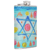 花お洒落とハートのあるイスラエル国旗 フラスク (右)