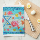 花お洒落とハート付きイスラエル国旗のタオル キッチンタオル (四つ折り)