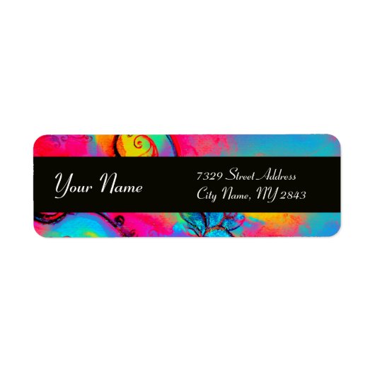 花お洒落と蝶の青ピンク黄色 ラベル (正面)