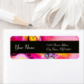 花お洒落と蝶の青ピンク黄色 ラベル (インサイチュ)