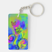 花お洒落と蝶の青緑色の黄色 キーホルダー (裏面)