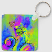 花お洒落と蝶の青緑色の黄色 キーホルダー (裏面)