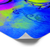 花お洒落と蝶の青緑色の黄色 ポスター (角)