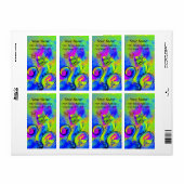 花お洒落と蝶の青緑色の黄色 ラベル (フルシート)