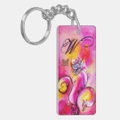 花お洒落と蝶ピンク黄色の紫 キーホルダー (正面左)