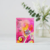 花お洒落と蝶ピンク黄色の紫 名刺 (スタンド正面)