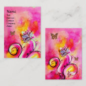 花お洒落と蝶ピンク黄色の紫 名刺 (正面/裏面)