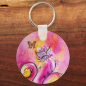 花お洒落と蝶ピンク黄色の青 キーホルダー (正面)