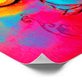 花お洒落と蝶ピンク黄色の青 ポスター (角)