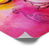 花お洒落と蝶ピンク黄色の青 ポスター (角)