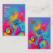 花お洒落と蝶ブルーピンク黄色 名刺 (正面/裏面)