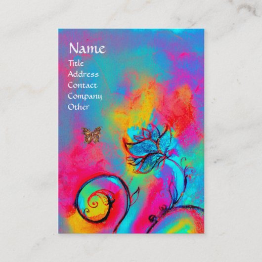 花お洒落と蝶ブルーピンク黄色 名刺 (正面)