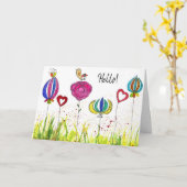 花お洒落と鳥の挨拶状 カード (黄色い花)