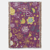 花お洒落と鳥ブランケット スローブランケット (正面縦)