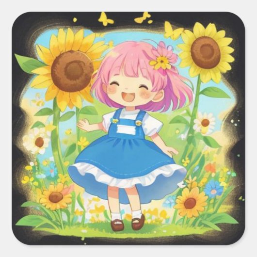 花お洒落のステッカー子供へ スクエアシール (正面)