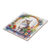 花お洒落の窓のかわいい猫 タイル (側面)