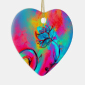 花お洒落ピンク黄紫、ティール(緑がかった色)青 セラミックオーナメント (右)