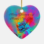 花お洒落ピンク黄紫、ティール(緑がかった色)青 セラミックオーナメント (裏面)