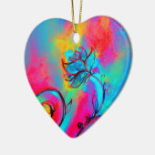 花お洒落ピンク黄紫、ティール(緑がかった色)青 セラミックオーナメント (左)