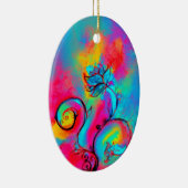 花お洒落ピンク黄紫、ティール(緑がかった色)青 セラミックオーナメント (右)