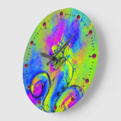 花お洒落ピンク黄緑ブルー ラージ壁時計 (傾斜)