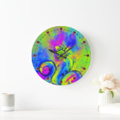 花お洒落ピンク黄緑ブルー ラージ壁時計 (ホーム)