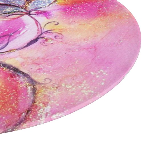 花お洒落ピンク黄色フローラファンタジー カッティングボード (角)