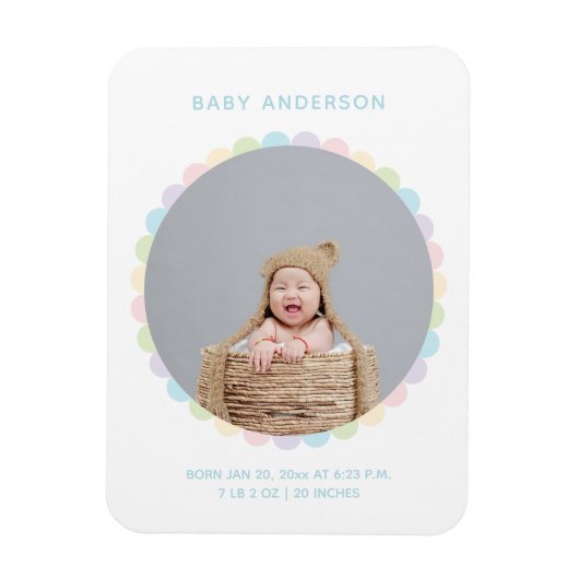 花お洒落ベビー写真誕生発表 マグネット (縦)