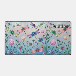 花お洒落付きトンボ。編集可能な名前 デスクマット