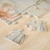 花お洒落付き白鳥イラストレーション ジグソーパズル (側面)