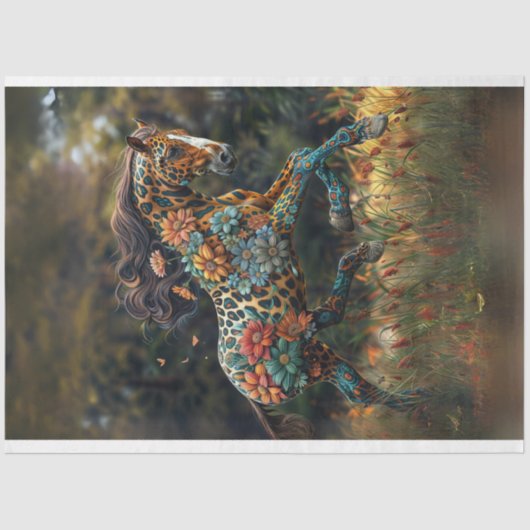 花お洒落咲きギャロッピング馬のデコパージュ 薄葉紙 (正面)