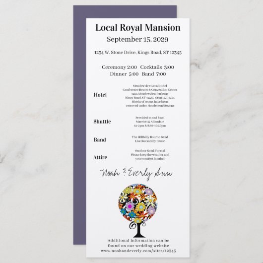 花お洒落恋の木の結婚文房具 招待状 (正面/裏面)