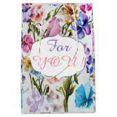 花お洒落柄 ミディアムペーパーバッグ (正面)