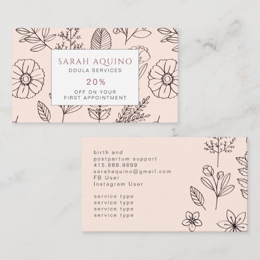 花お洒落模様豆皮又は助産師 割引カード (正面/裏面)