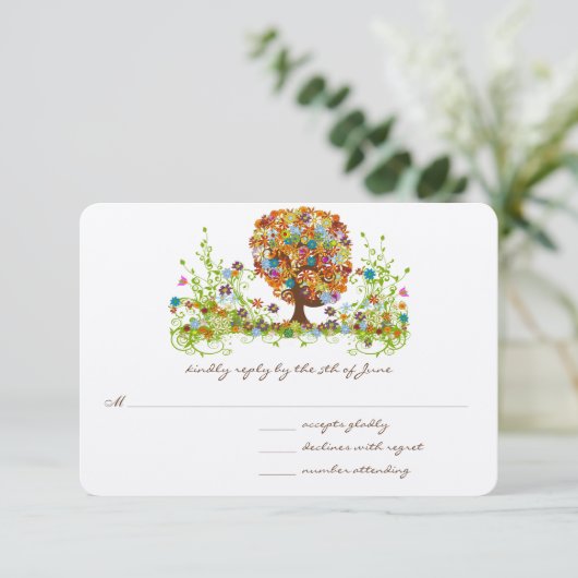 花お洒落樹の結婚応答カード 出欠カード (スタンド正面)