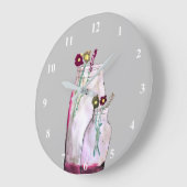 花お洒落瓶の水彩 ラージ壁時計 (傾斜)