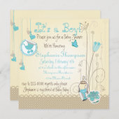 花お洒落男の子シャワー 招待状 (正面/裏面)