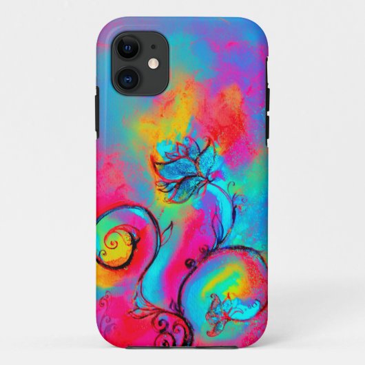 花お洒落色,ピンク色の黄色い青いフローラの水色 Case-Mate iPhoneケース (裏面)