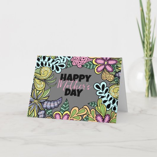 花お洒落葉類植物母の日 カード (正面)