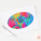 花お洒落蝶金ゴールド卵形モノグラム 楕円形シール (封筒)