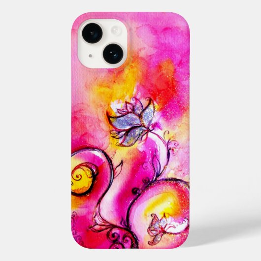 花お洒落、ピンク色の黄色い紫のフローラ渦巻き Case-Mate iPhoneケース (裏面)