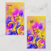 花お洒落、金ゴールド蝶イエローピンクフローラ 名刺 (正面/裏面)