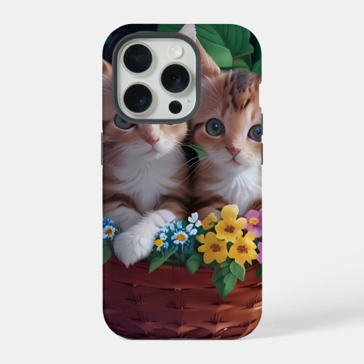 花かごの中の愛らしい子猫たち iPhoneケース (裏面)