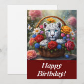 花かごグリーティングカードに入ったヒョウの仔 シーズンカード (正面/裏面)