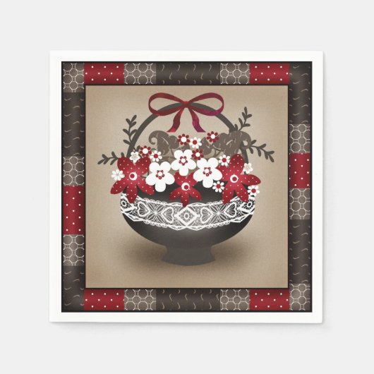 花かごレース枠デザインフローラヴィンテージre スタンダードカクテルナプキン (正面)