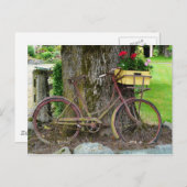 花かご付き古アンティーク自転車 ポストカード (正面/裏面)