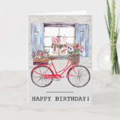 花かご付き赤自転車 夏 誕生日 カード (正面)