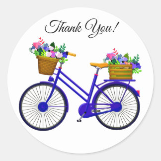 花かご付き青い自転車ありがとうございました ラウンドシール