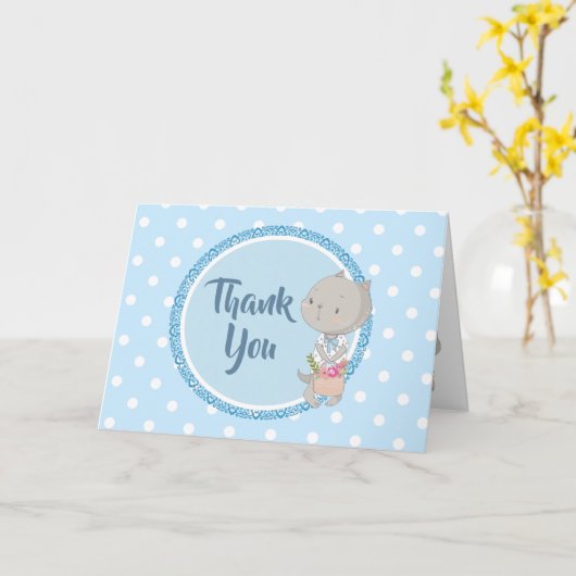 花かご入りの子猫「ありがとう」 カード (黄色い花)