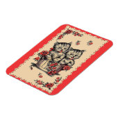 花かご内の愛らしい子猫 マグネット (左側)